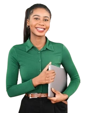 A Caufero consultant holding a laptop